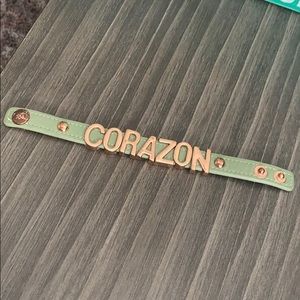 BCBG Green Leather Bracelet CORAZON Rose Gold